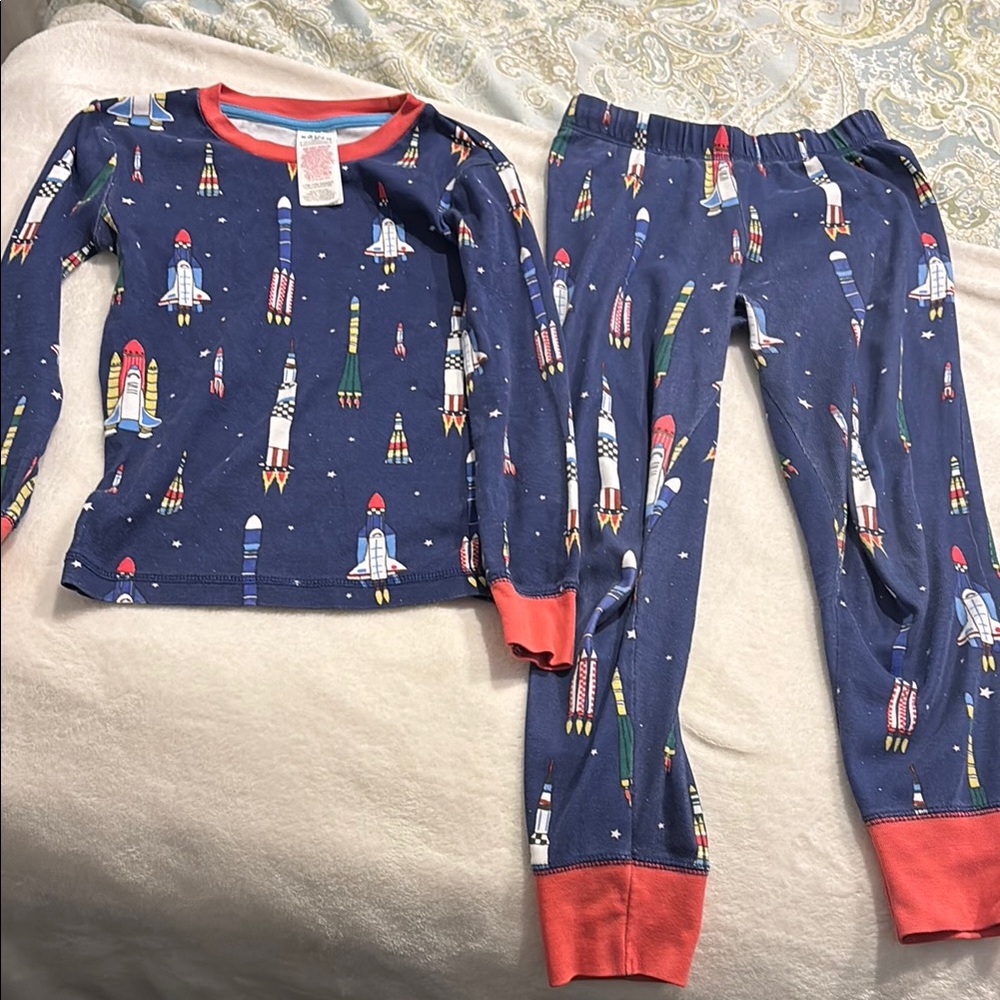 Mini Boden Rocket Print Boys Size 8 Pajamas - Blue and Red